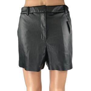 NEW Express Women's Black Faux Vegan Leather Mid Rise Wide Leg Mini Shorts Sz 6